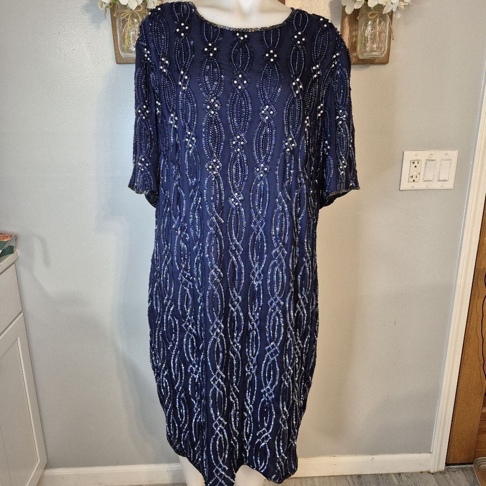 Sténay Beaded Sequin Keyhole Back Silk Dress